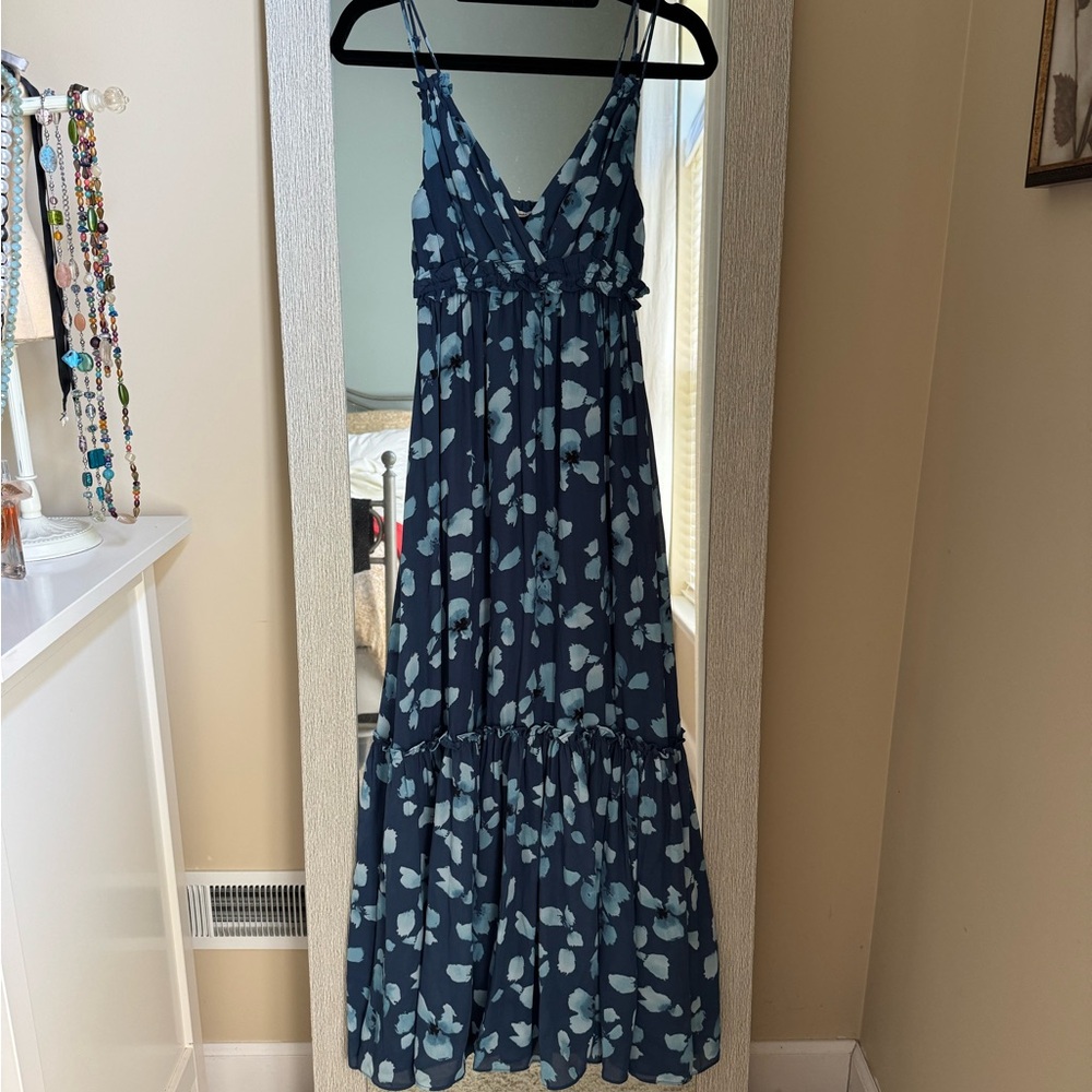 Abercrombie & Fitch Navy Maxi Dress with Light Blue Floral Print